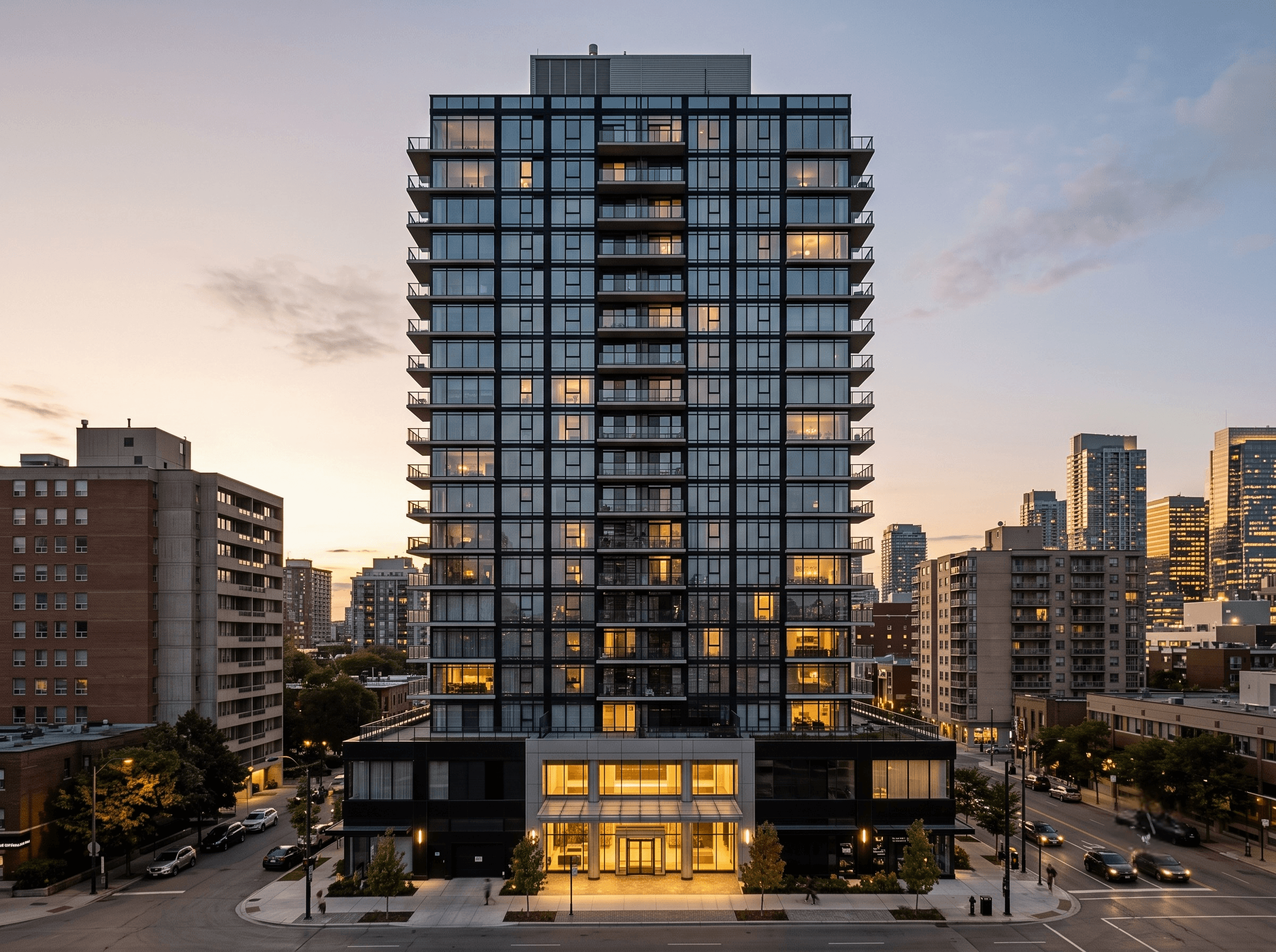Modern house exterior at dusk