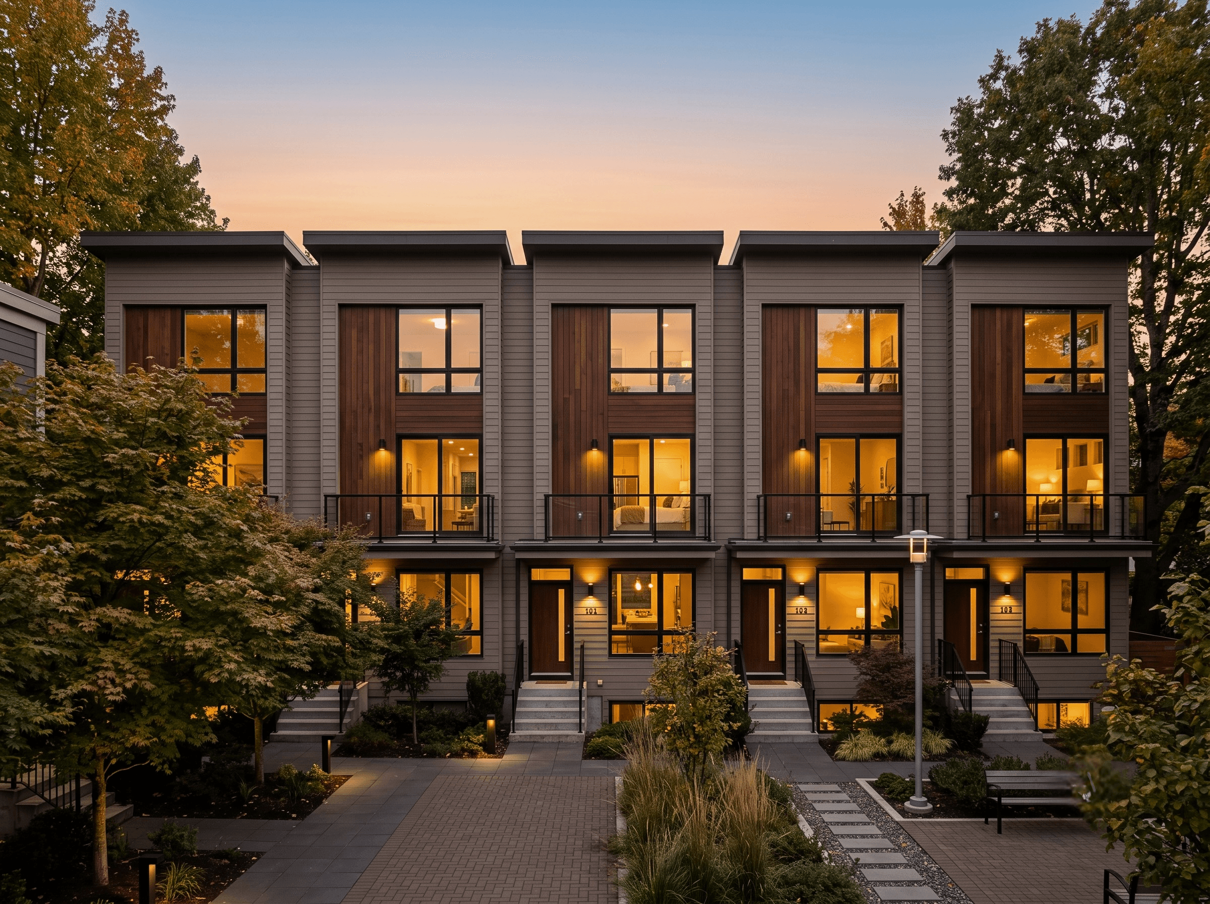 Modern house exterior at dusk