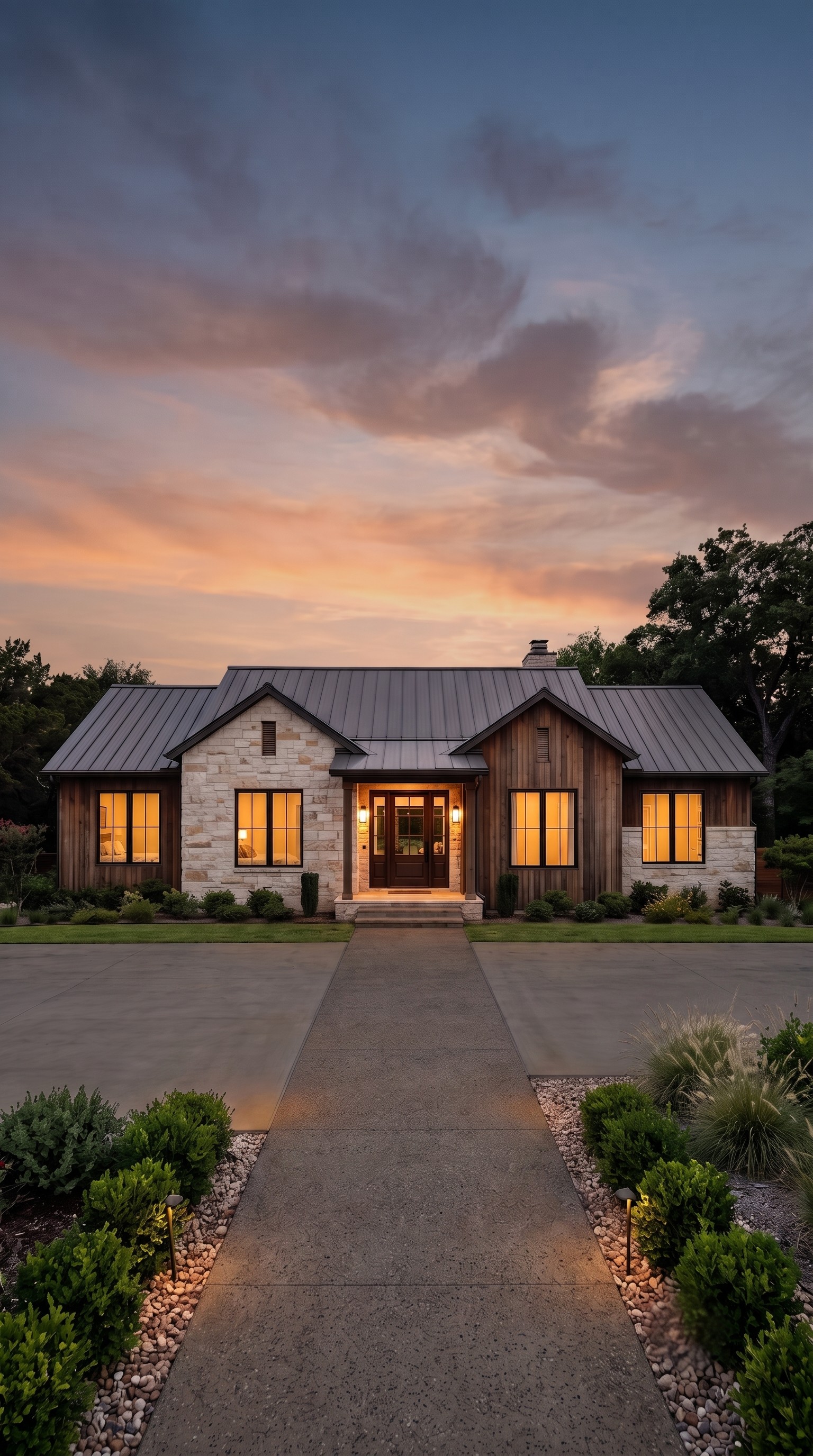 Modern house exterior at dusk